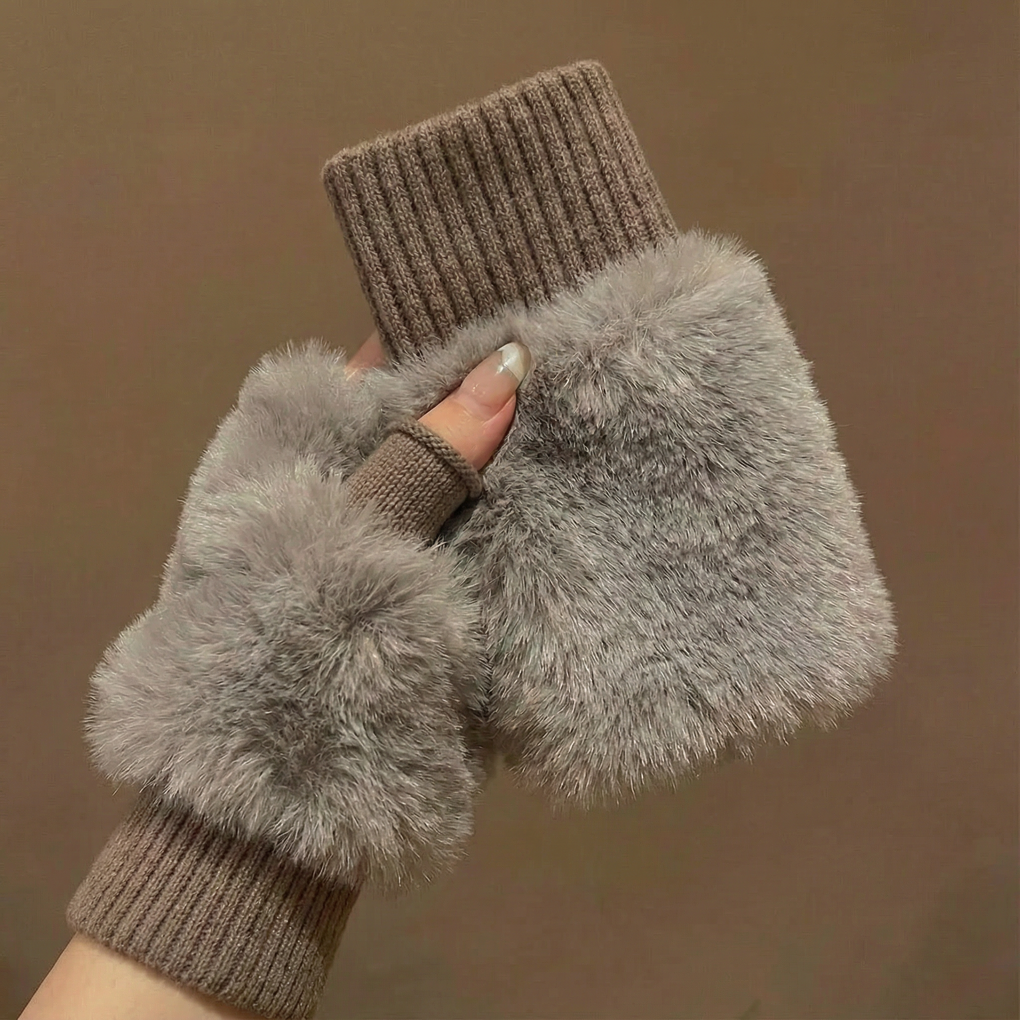 Vizon Peluş Dokulu Yarım Parmak Eldiven