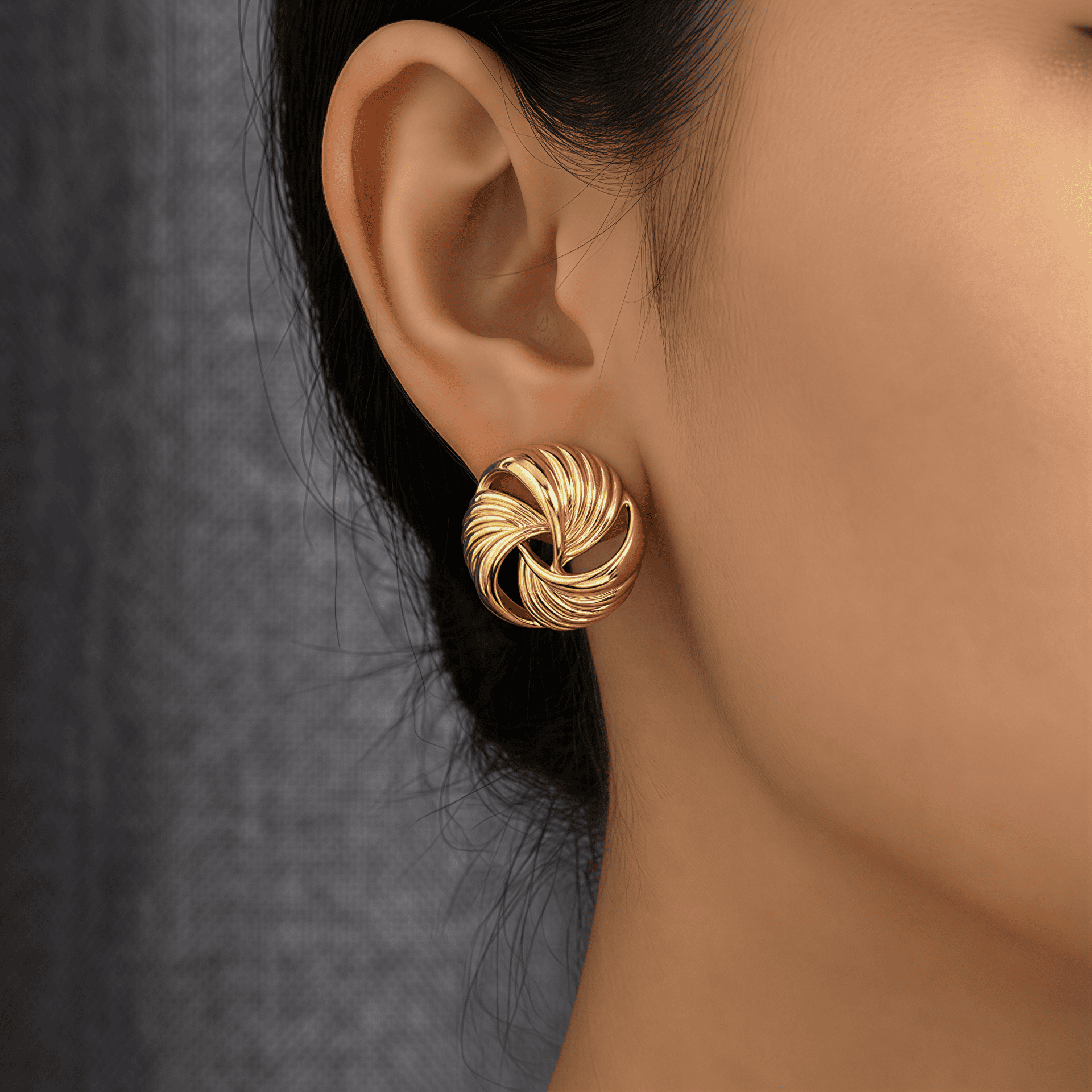 Vintage Dokulu Gold Düğüm Küpe