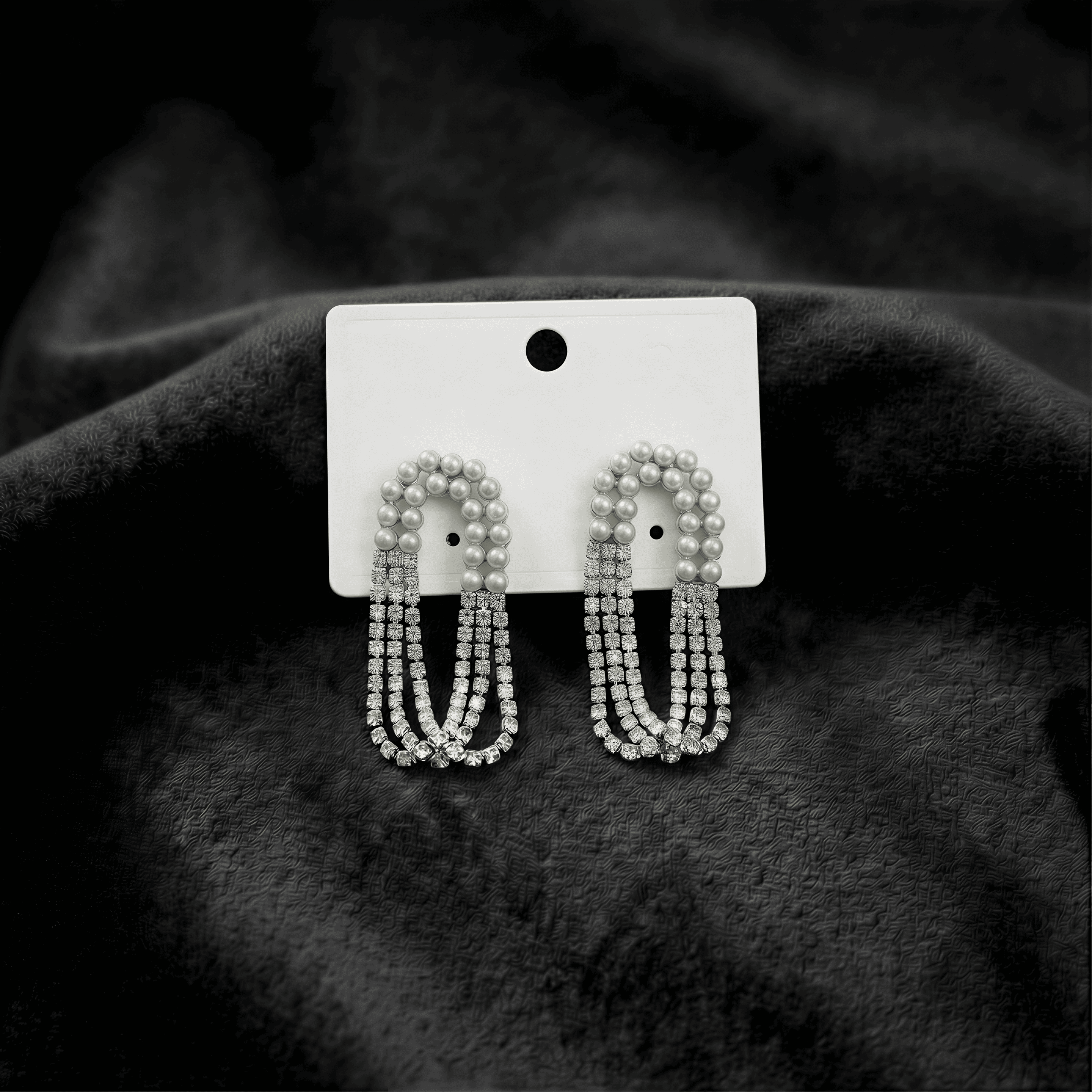 İnci Kemerli Kristal Zincir Püskül Küpe