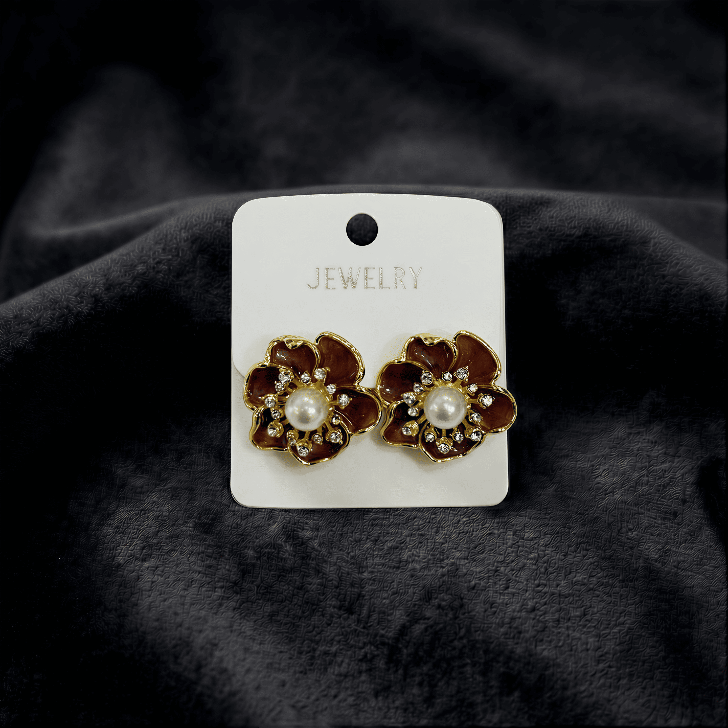 Mineli ve İncili Vintage Çiçek Küpe