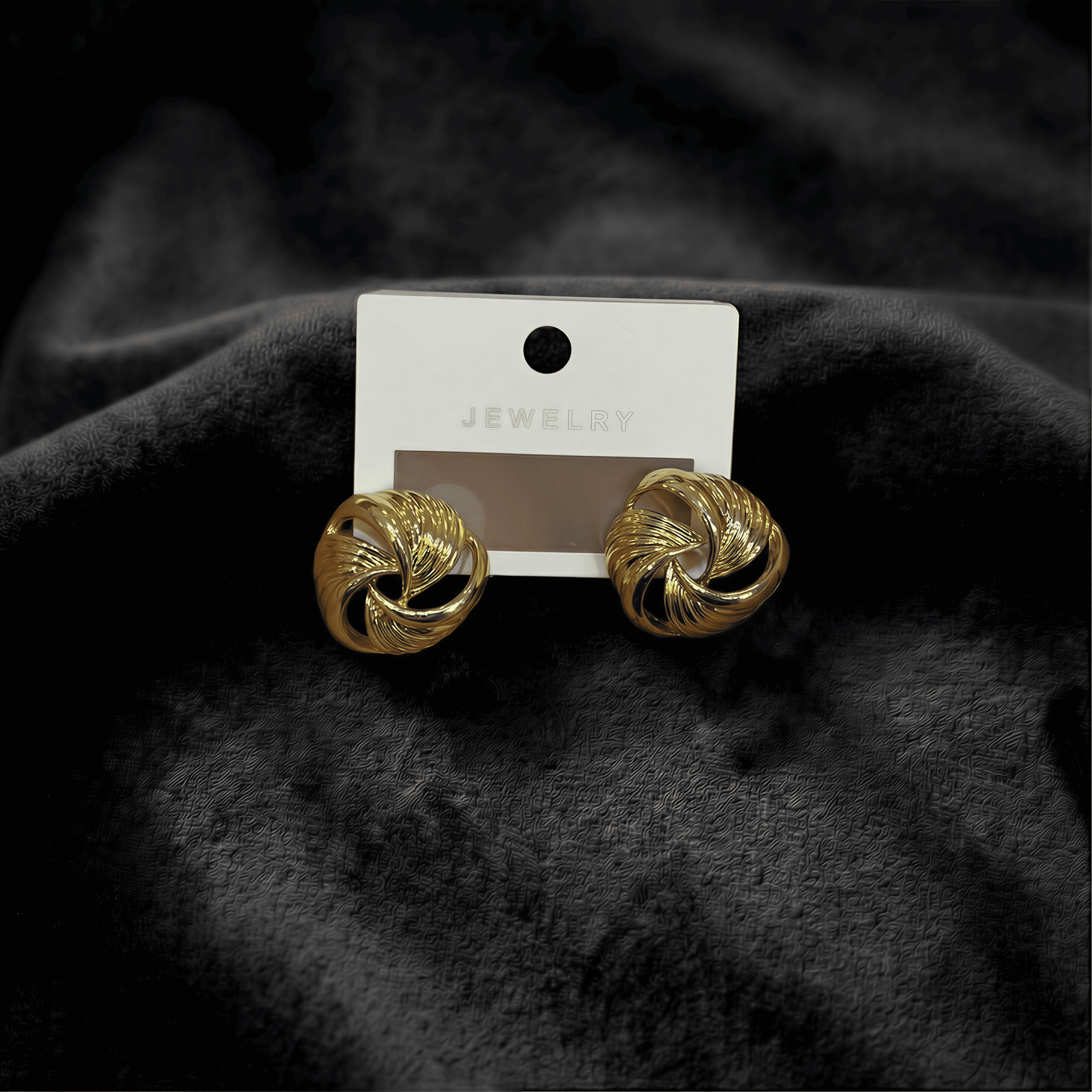 Vintage Dokulu Gold Düğüm Küpe