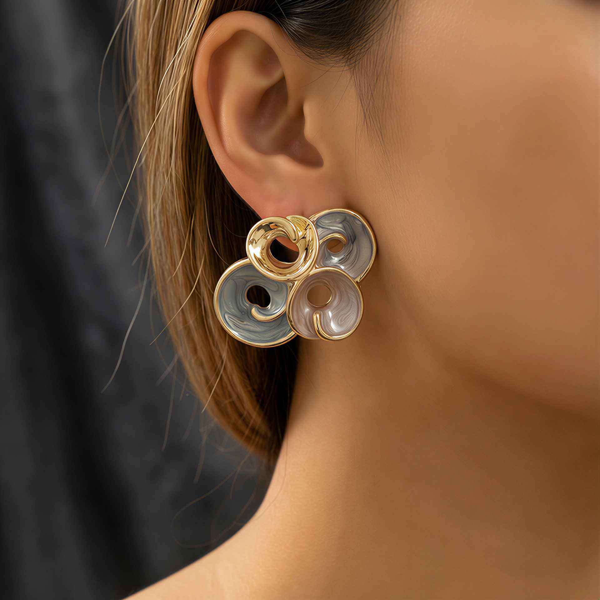 Pastel Mineli Soyut Tasarım Küpe