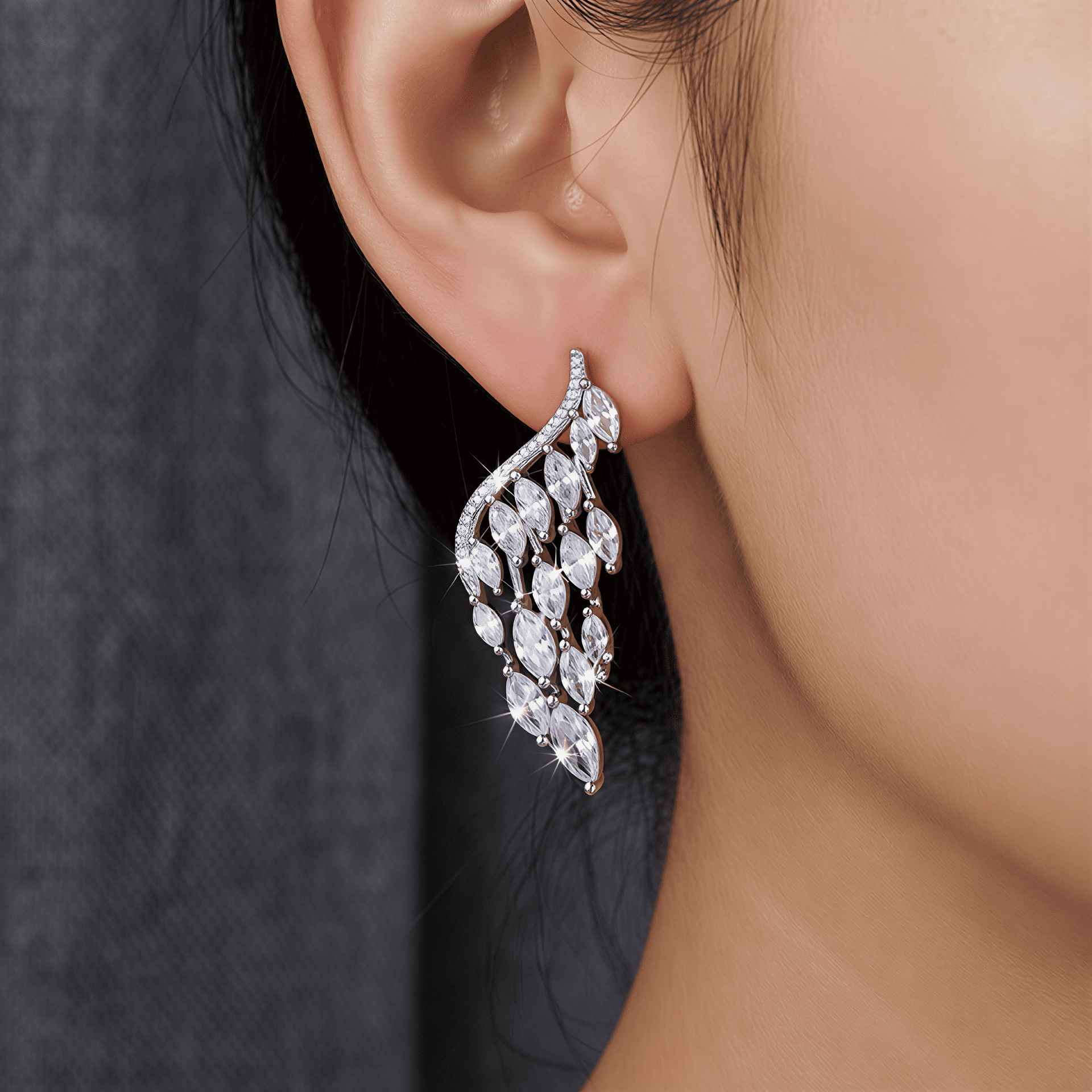 Işıltılı Melek Kanadı Küpe (S925 İğneli)