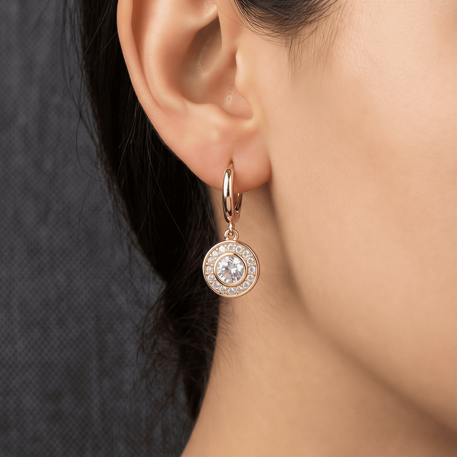 Kristal Halo Tasarım Sallantılı Küpe