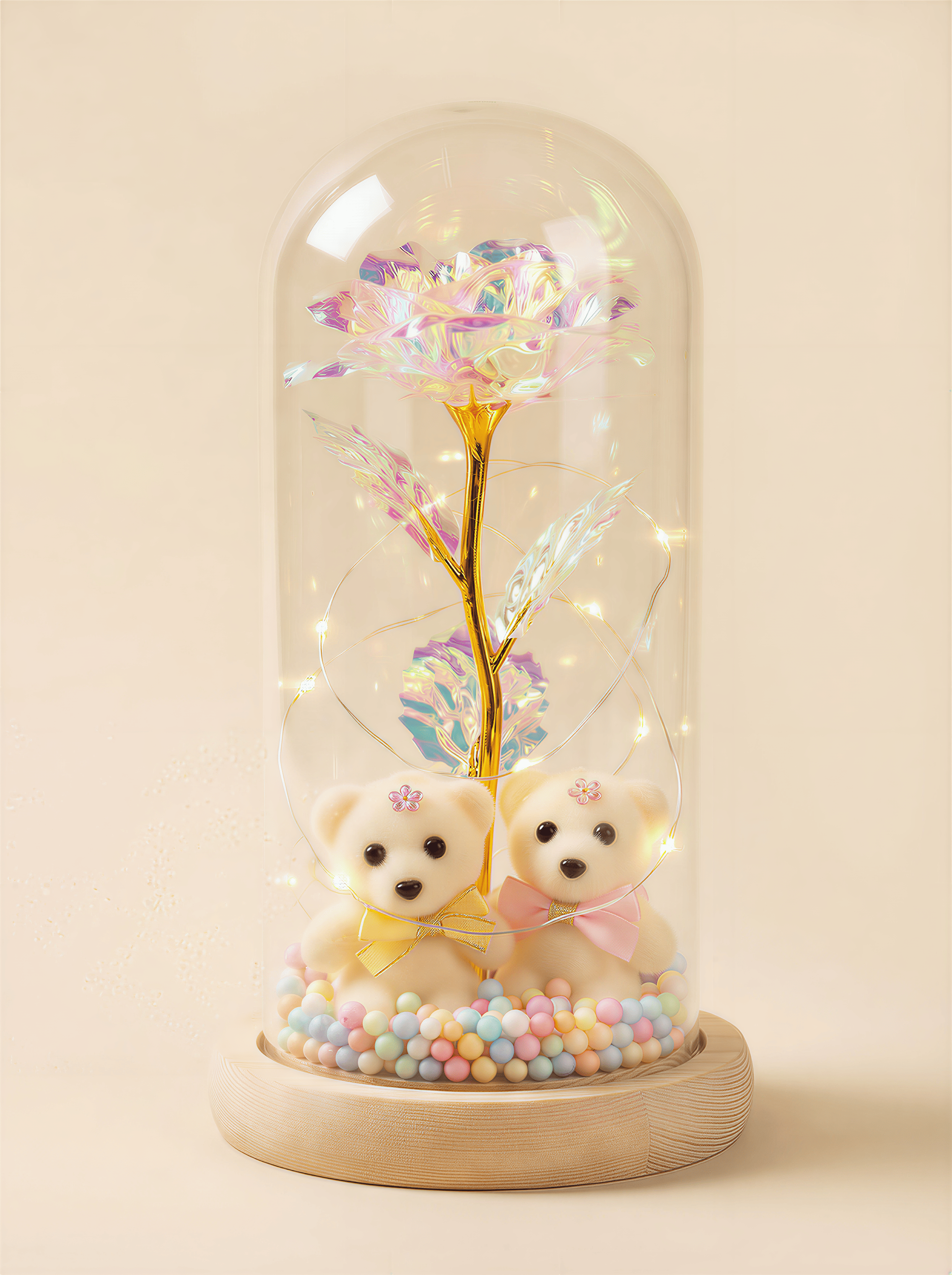 Ayıcık Çifti ve Büyülü Galaxy Gül Fanusu