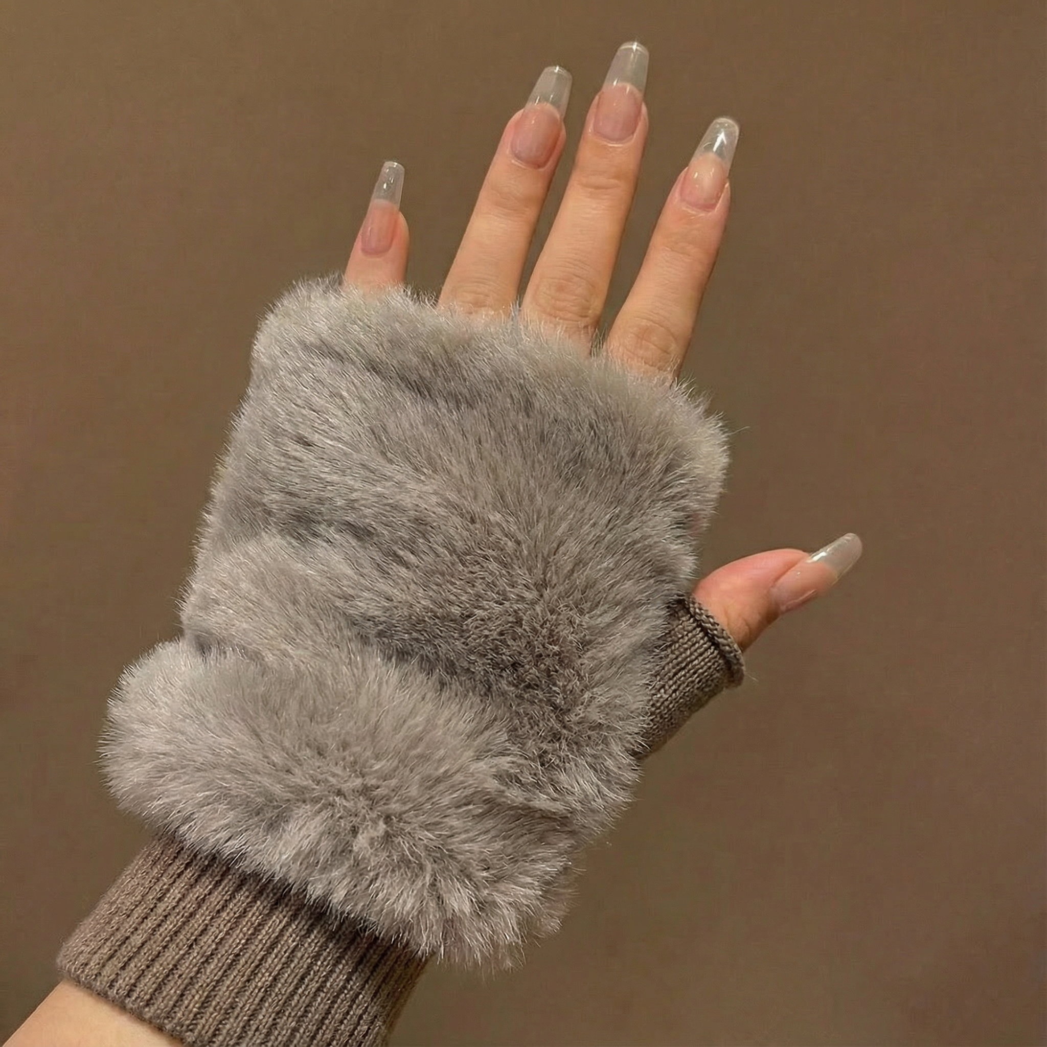 Vizon Peluş Dokulu Yarım Parmak Eldiven