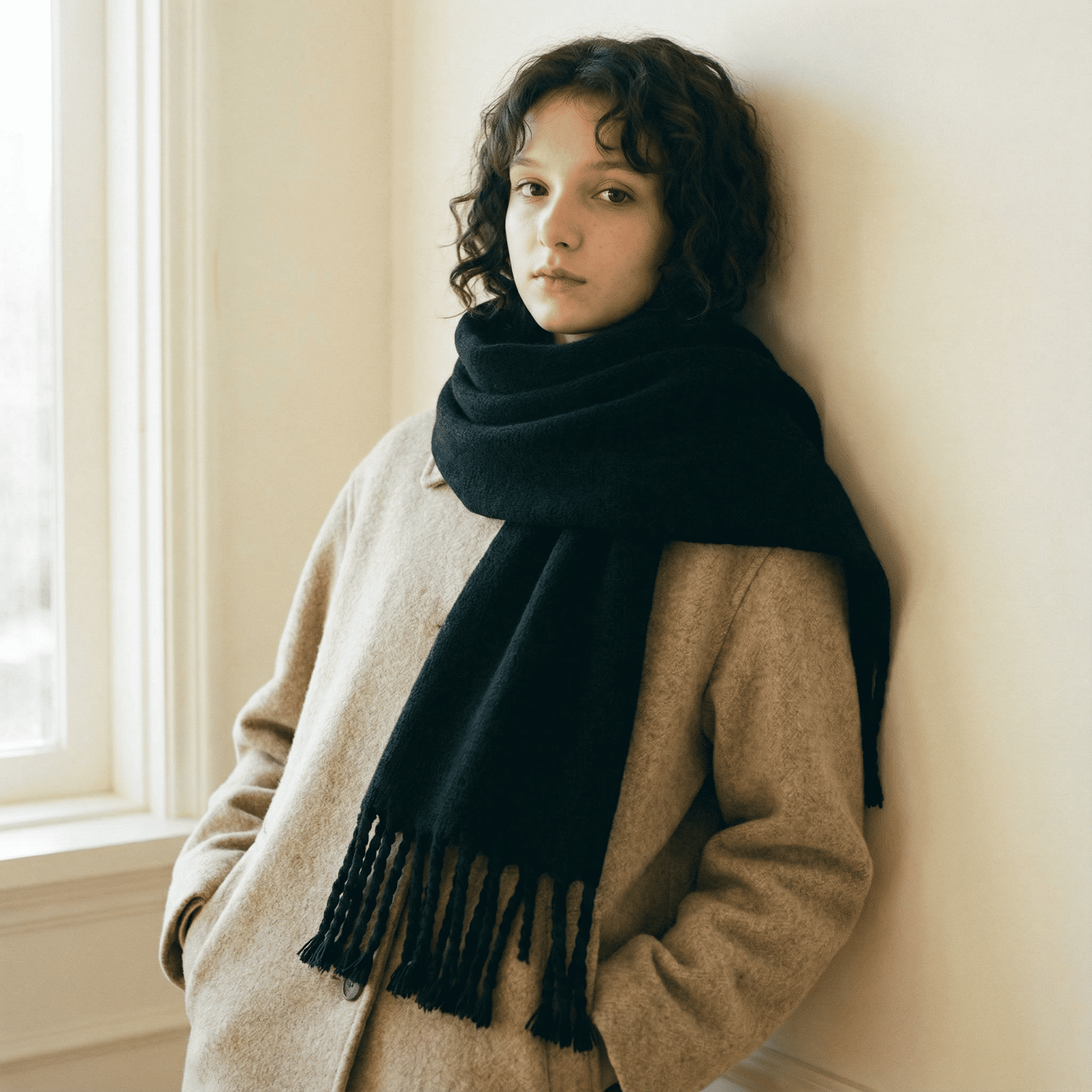 Zara Siyah Saç Örgü Püsküllü Yumuşak Omuz Şalı