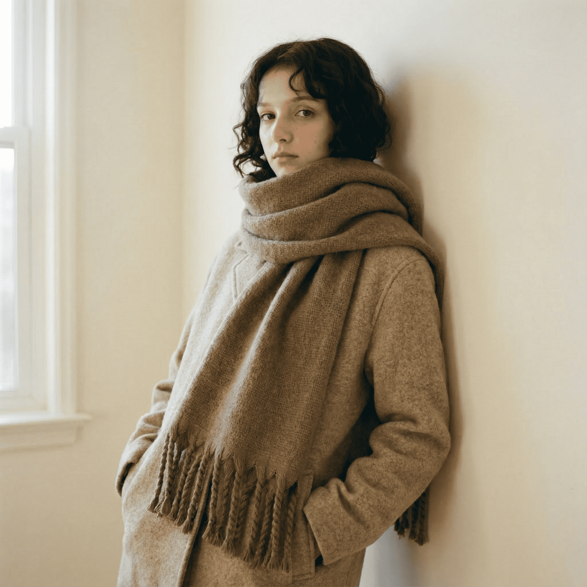 Zara Sütlü Kahve Saç Örgü Püsküllü Yumuşak Omuz Şalı