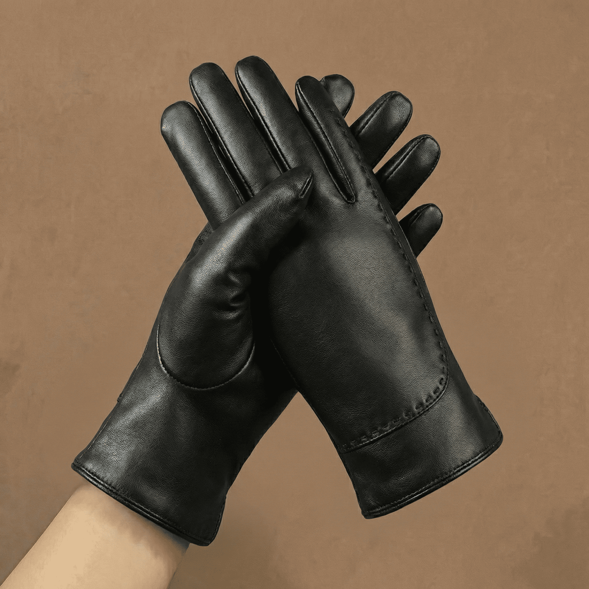 Siyah Dikiş Detaylı Klasik Deri Eldiven