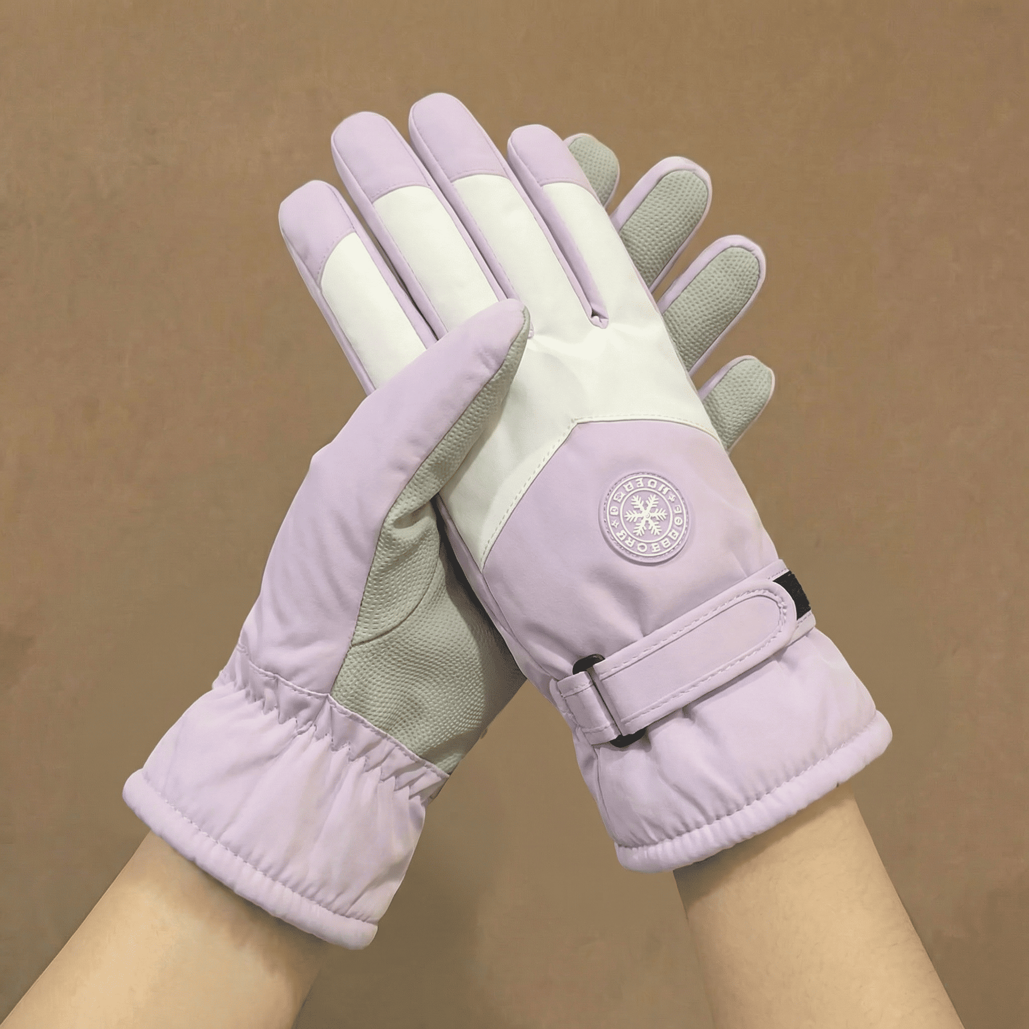 Lila ve Beyaz Blok Renkli Termal Outdoor Eldiven