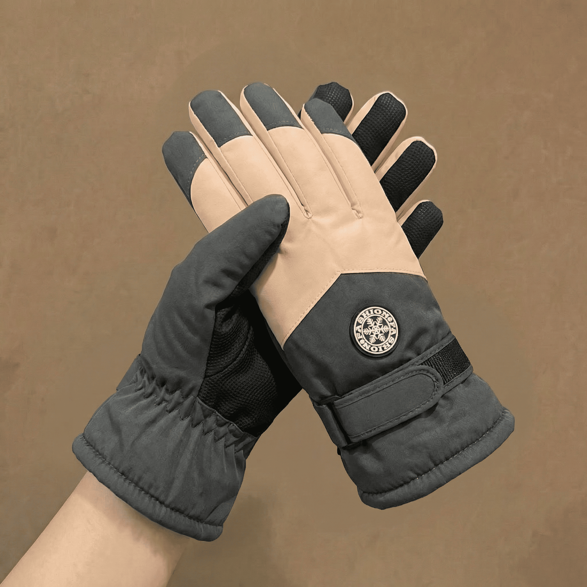 Antrasit ve Bej Blok Renkli Termal Outdoor Eldiven