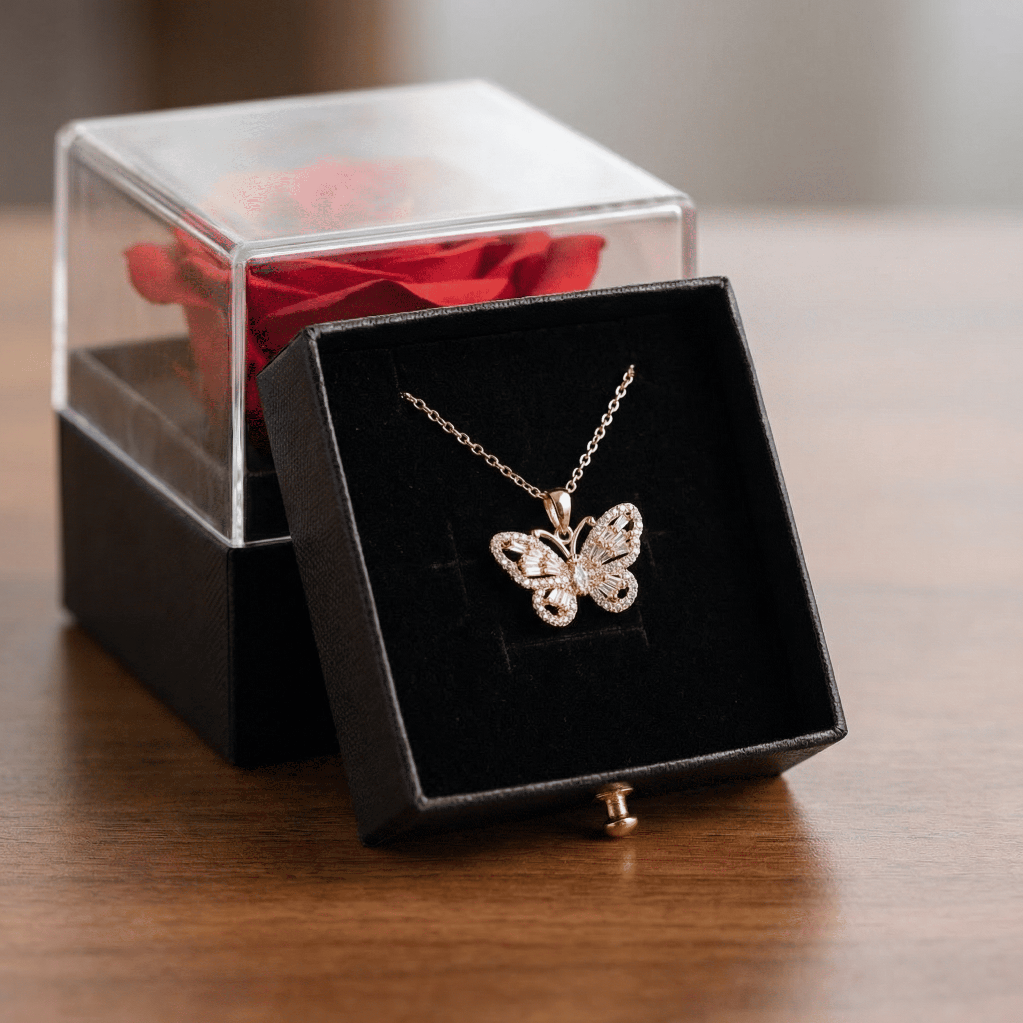 Çekmeceli ve Güllü Lüks Siyah Kare Hediye Kutusu (Takı Temsilidir)